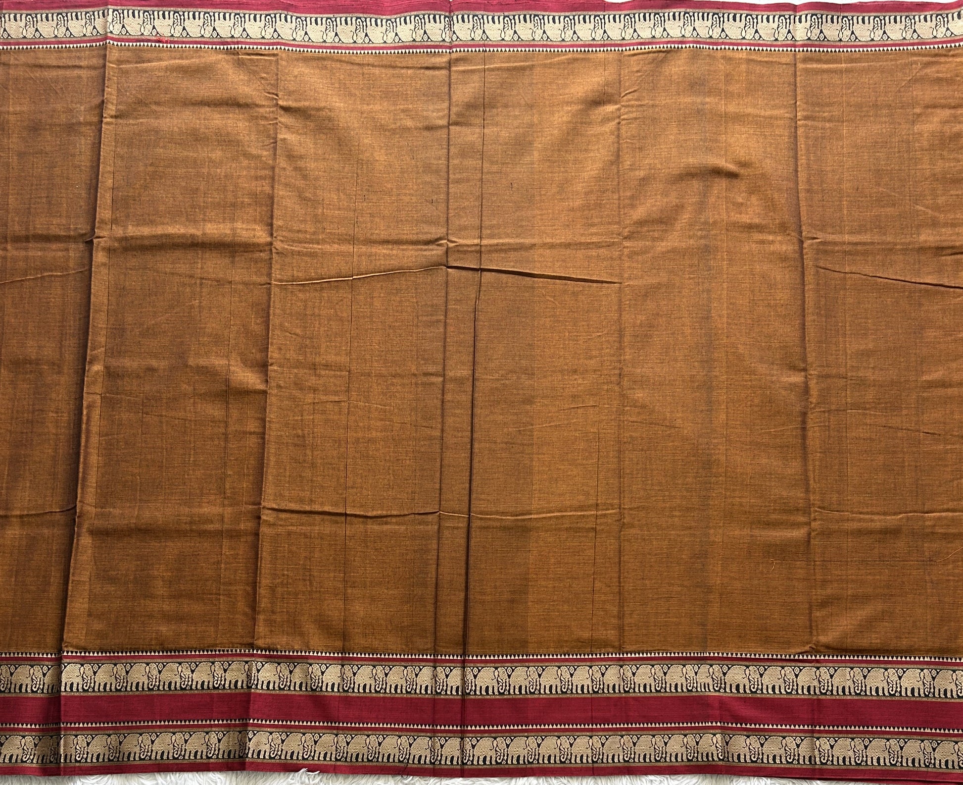 Narayanpet Cotton Saree Sepia Brown Colored  Complemented with a Thread Border. - Sampradaya Designer Studio
