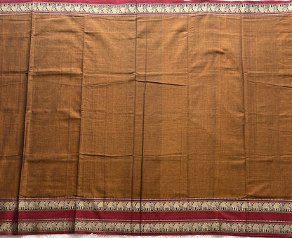 Narayanpet Cotton Saree Sepia Brown Colored  Complemented with a Thread Border. - Sampradaya Designer Studio