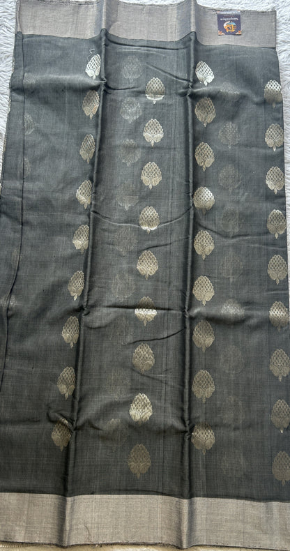 Chanderi Sico Saree Gray Colored Complemented with a Zari Border. - Sampradaya Designer Studio