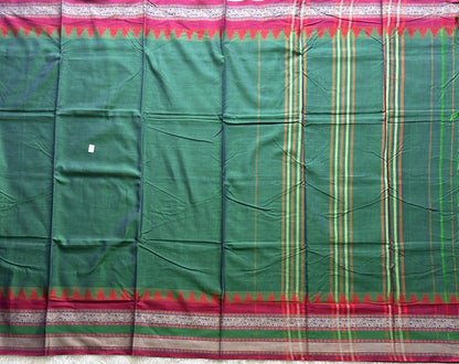 Narayanpet Cotton Saree Light Basil Green Colored Complemented with a Thread Border.