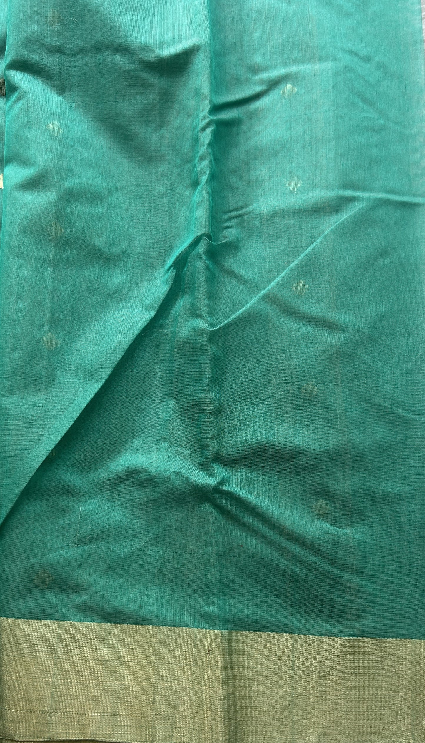 Chanderi Sico Saree Greenish Turquoise Colored Complemented with a Zari Border. - Sampradaya Designer Studio