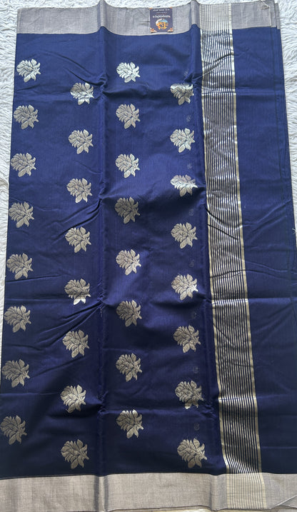 Chanderi Sico Saree Blue Colored Complemented with a Zari Border. - Sampradaya Designer Studio