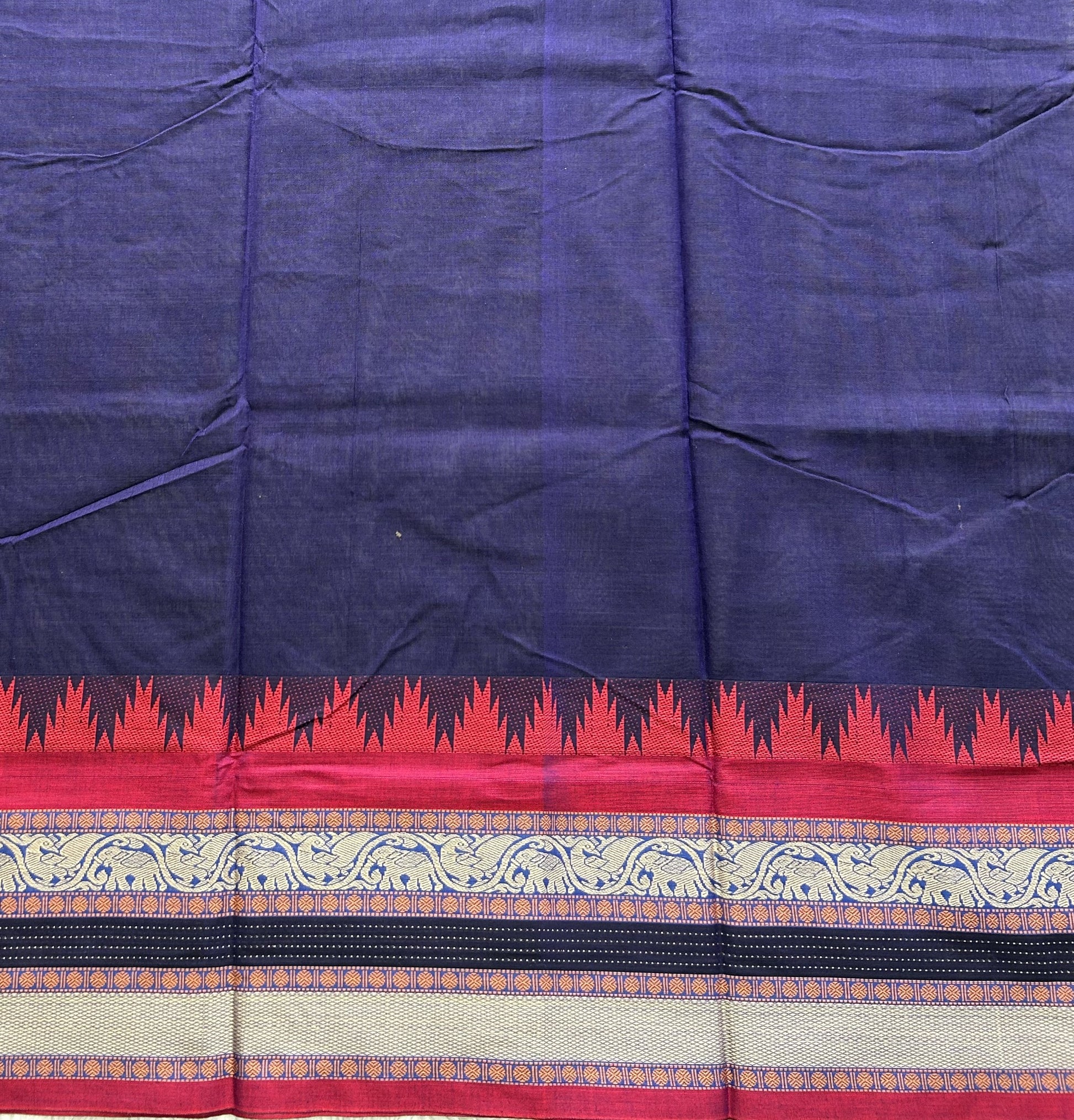 Narayanpet Cotton Saree Denim Blue Colored  Complemented with a Thread Border. - Sampradaya Designer Studio