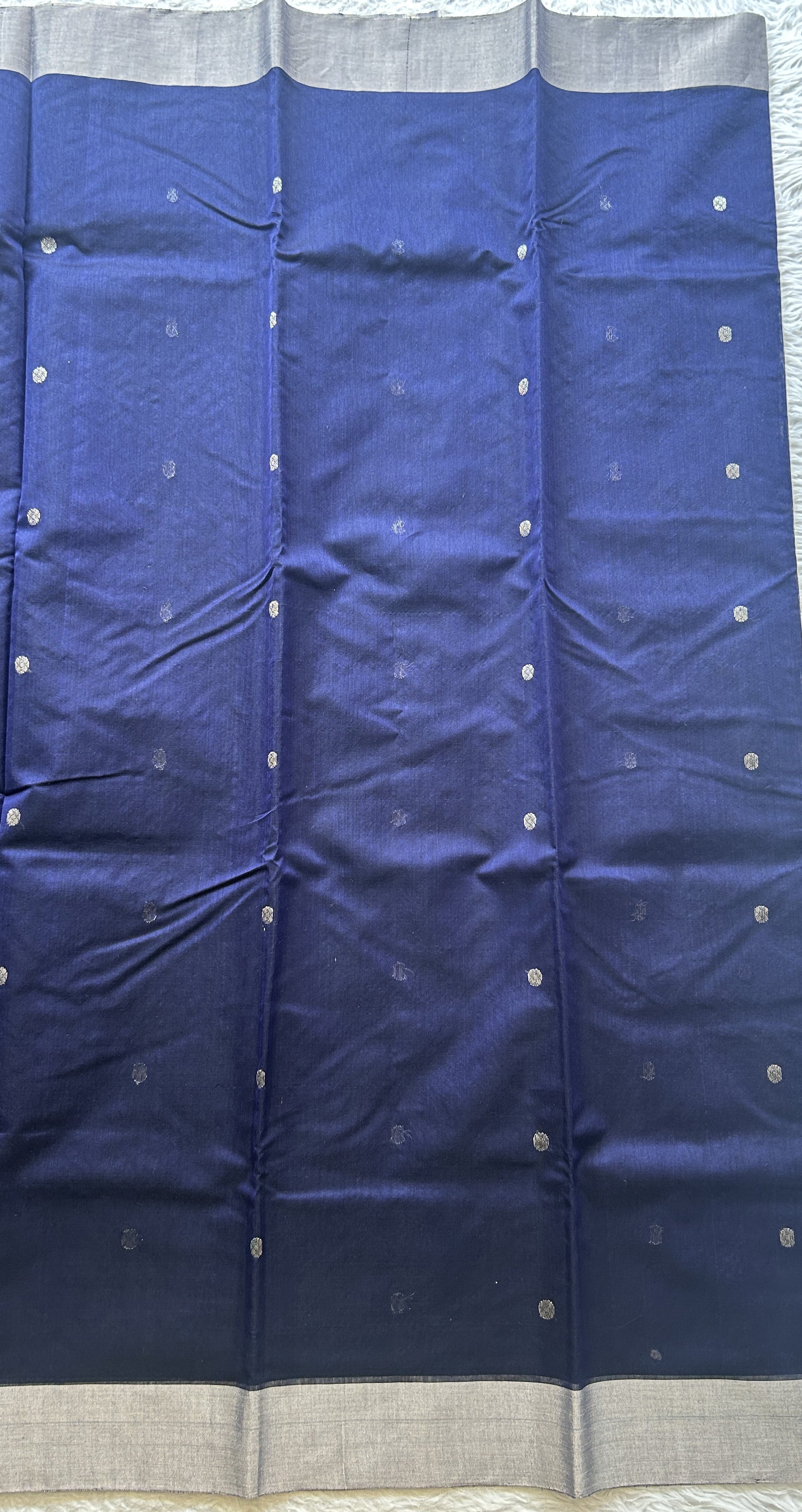 Chanderi Sico Saree Blue Colored Complemented with a Zari Border. - Sampradaya Designer Studio