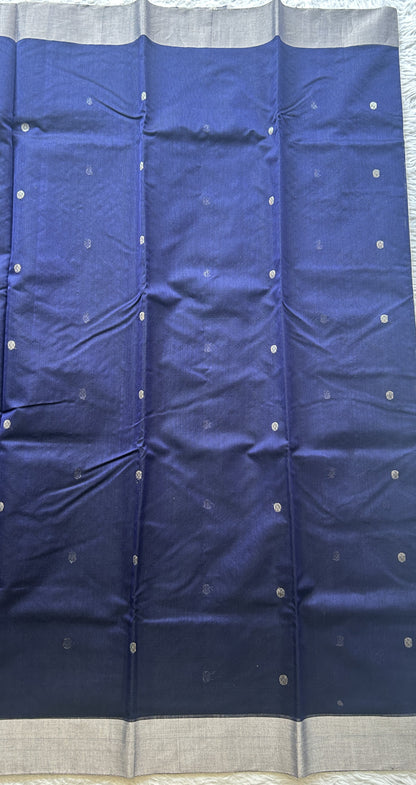 Chanderi Sico Saree Blue Colored Complemented with a Zari Border. - Sampradaya Designer Studio