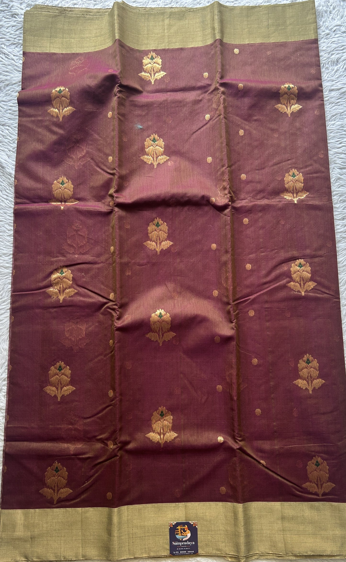 Chanderi Sico Saree Jam Colored Complemented with a Zari Border. - Sampradaya Designer Studio