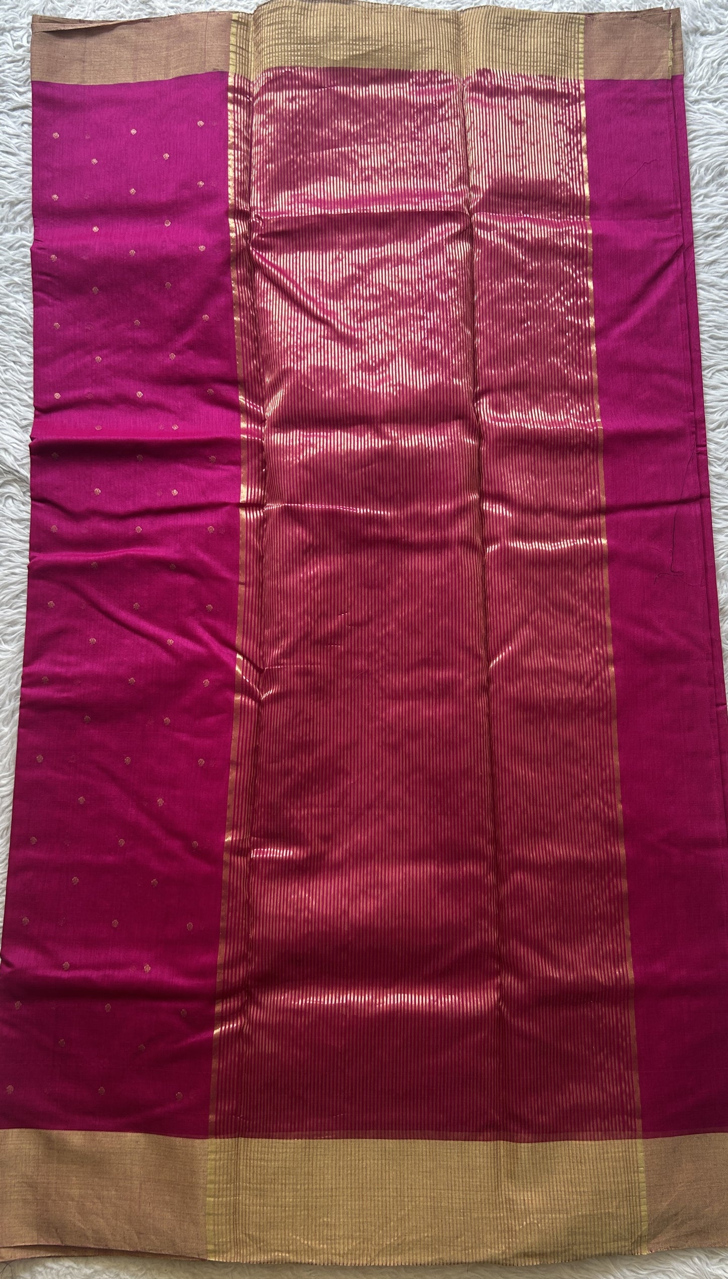 Chanderi Sico Saree Hot Pink Colored Complemented with a Zari Border. - Sampradaya Designer Studio