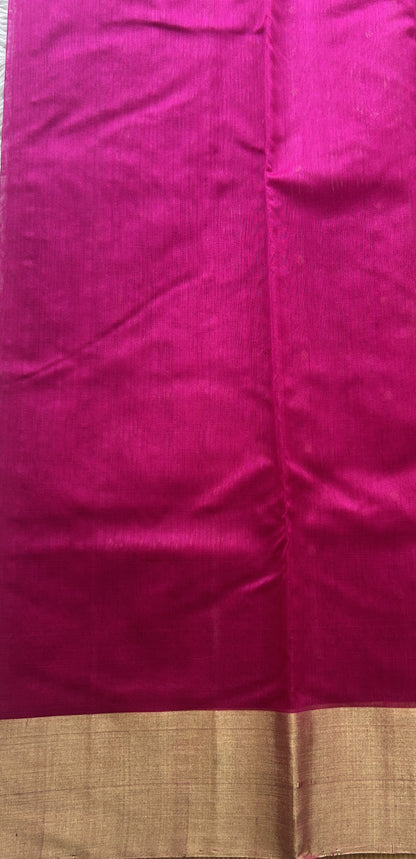 Chanderi Sico Saree Hot Pink Colored Complemented with a Zari Border. - Sampradaya Designer Studio