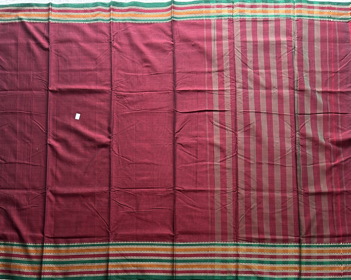 Narayanpet Cotton Saree Sangria Red Colored  Complemented with a Thread Border. - Sampradaya Designer Studio
