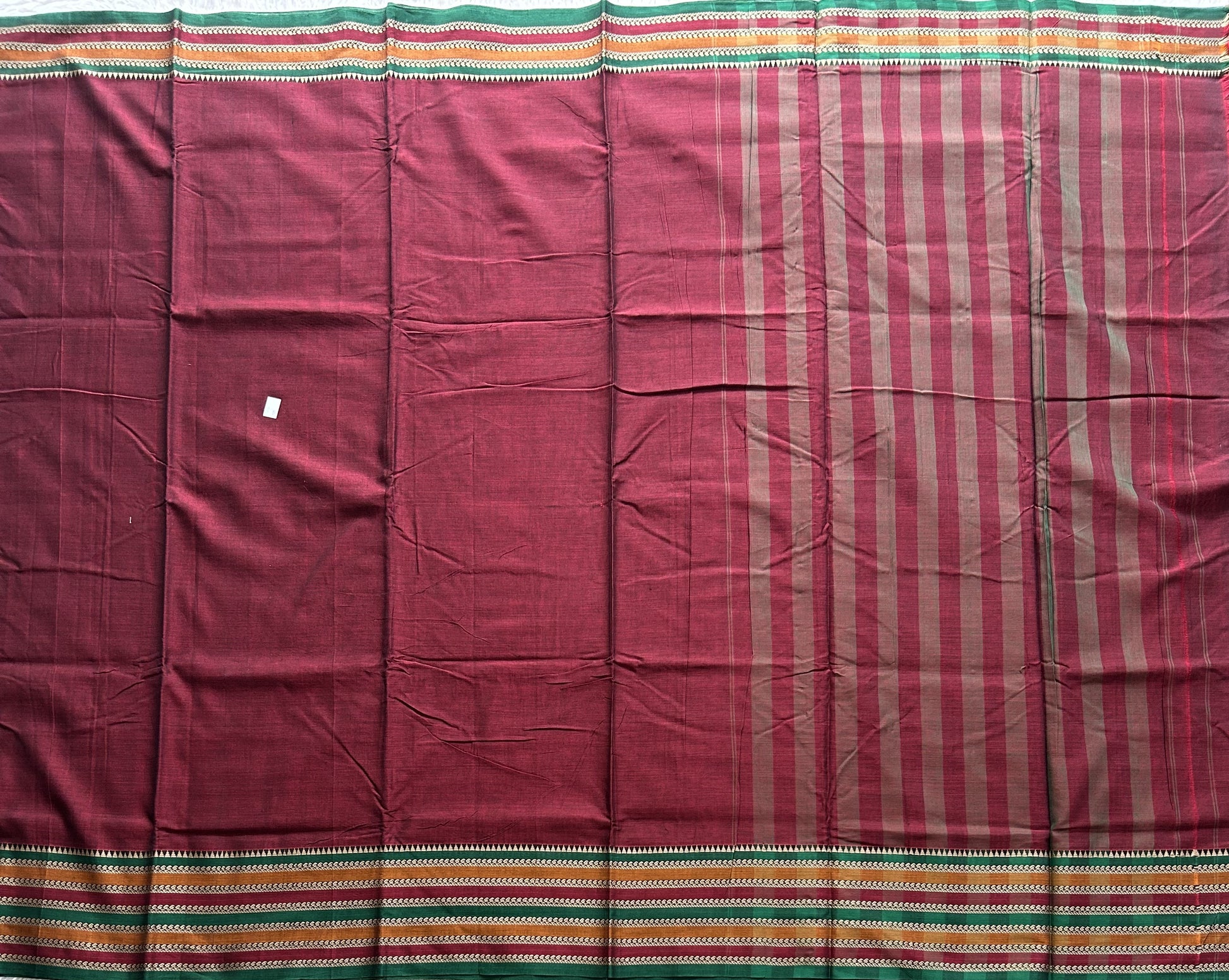Narayanpet Cotton Saree Sangria Red Colored  Complemented with a Thread Border. - Sampradaya Designer Studio