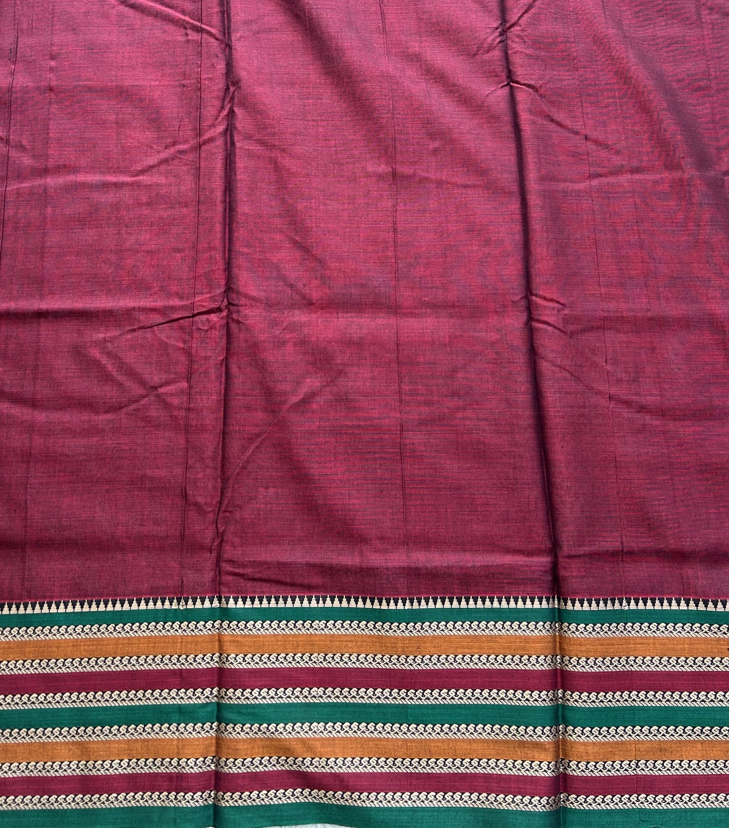 Narayanpet Cotton Saree Sangria Red Colored  Complemented with a Thread Border. - Sampradaya Designer Studio