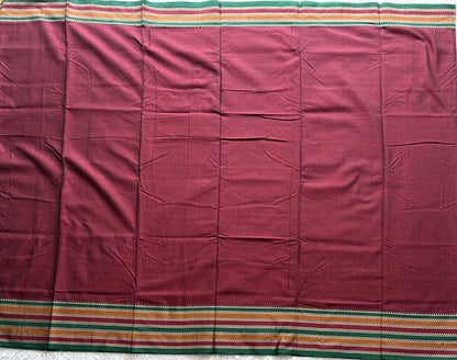 Narayanpet Cotton Saree Sangria Red Colored  Complemented with a Thread Border. - Sampradaya Designer Studio