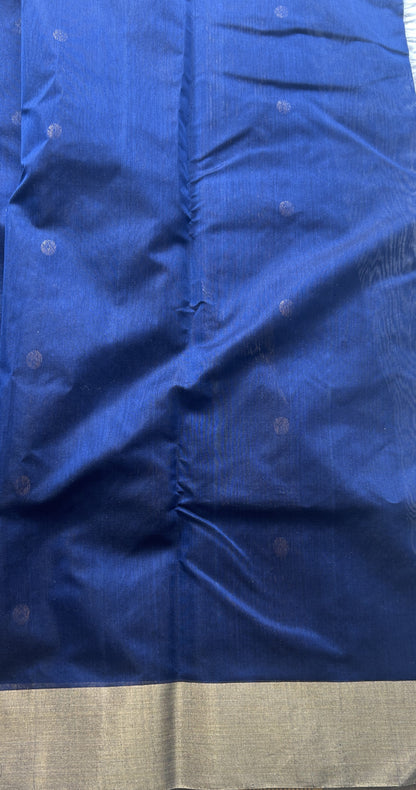 Chanderi Sico Saree Navy Blue Colored Complemented with a Zari Border. - Sampradaya Designer Studio