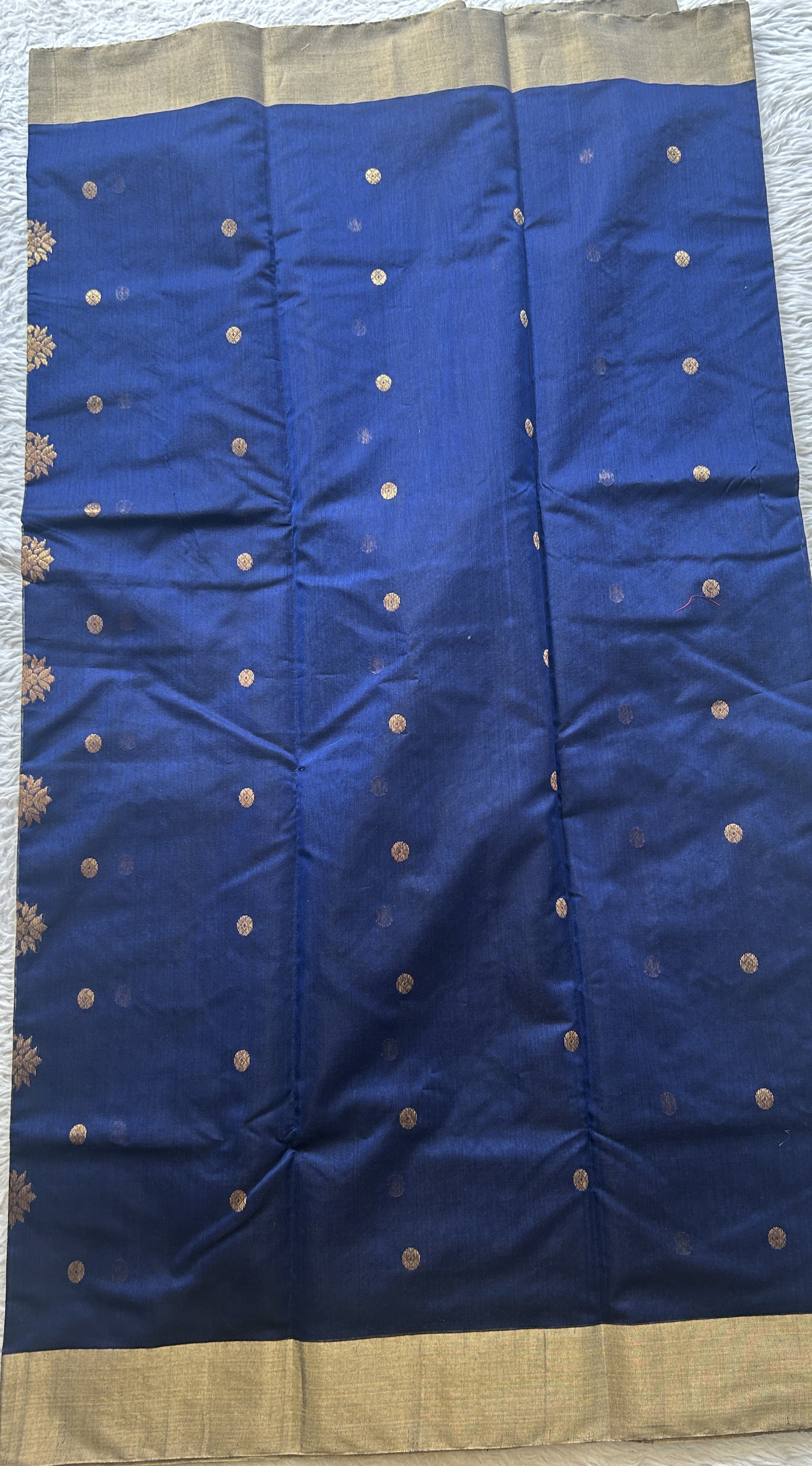 Chanderi Sico Saree Navy Blue Colored Complemented with a Zari Border. - Sampradaya Designer Studio