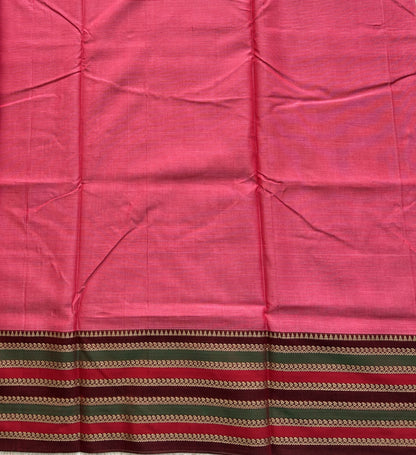Narayanpet Cotton Saree Punch Pink Colored  Complemented with a Thread Border.