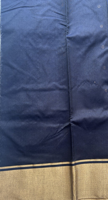 Chanderi Sico Saree Very Dark Blue Colored Complemented with a Zari Border. - Sampradaya Designer Studio