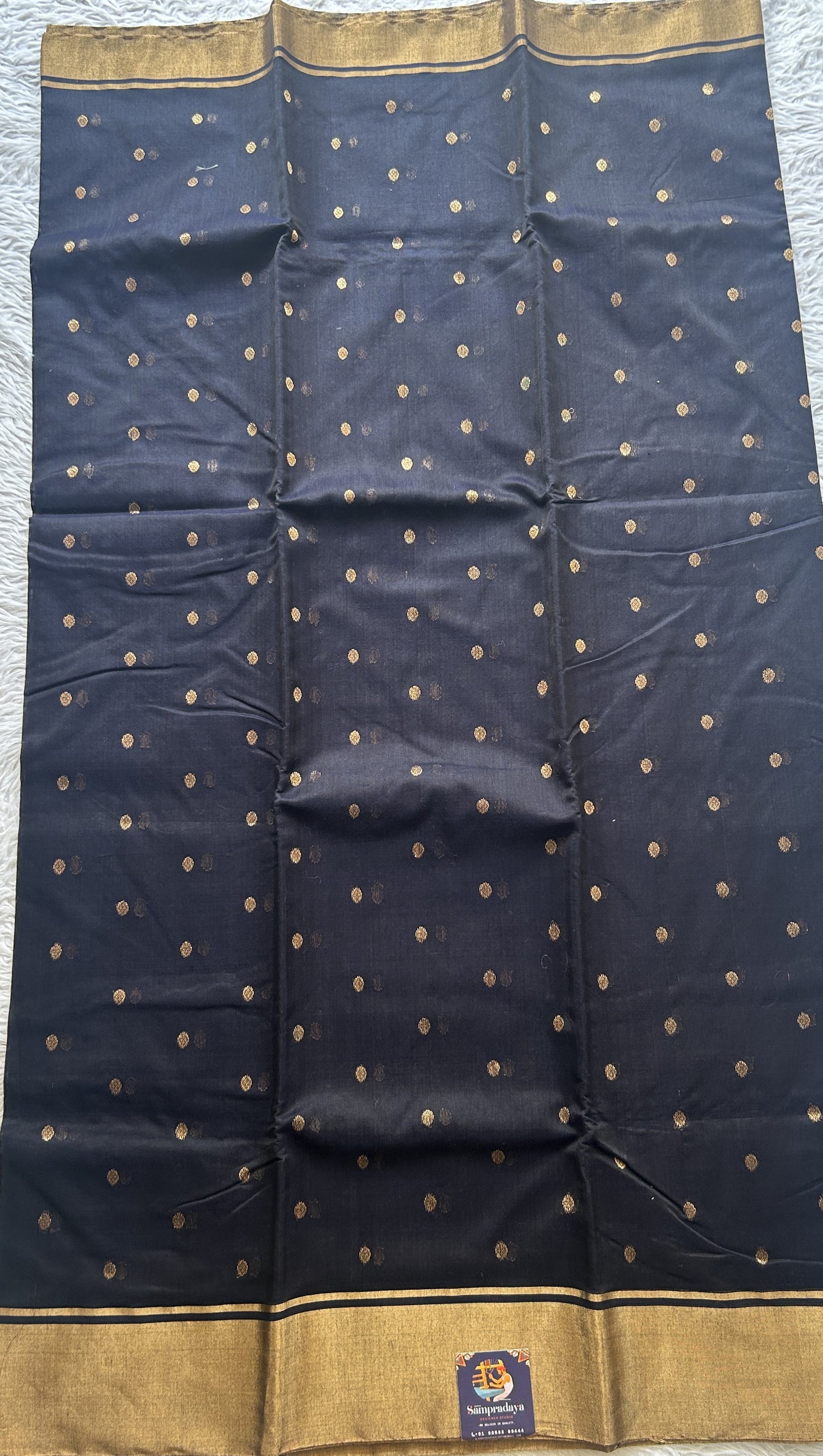 Chanderi Sico Saree Very Dark Blue Colored Complemented with a Zari Border. - Sampradaya Designer Studio