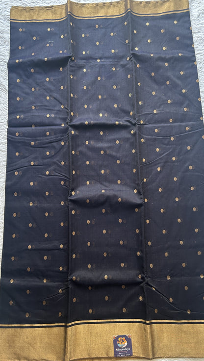 Chanderi Sico Saree Very Dark Blue Colored Complemented with a Zari Border. - Sampradaya Designer Studio