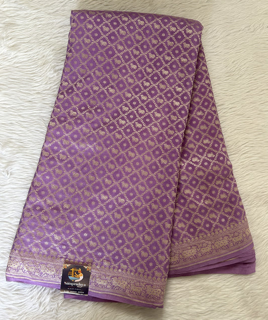 Banarasi Georgette Silk Saree Lavender colored Saree complemented with a Light Gold Zari border. - Sampradaya Designer Studio