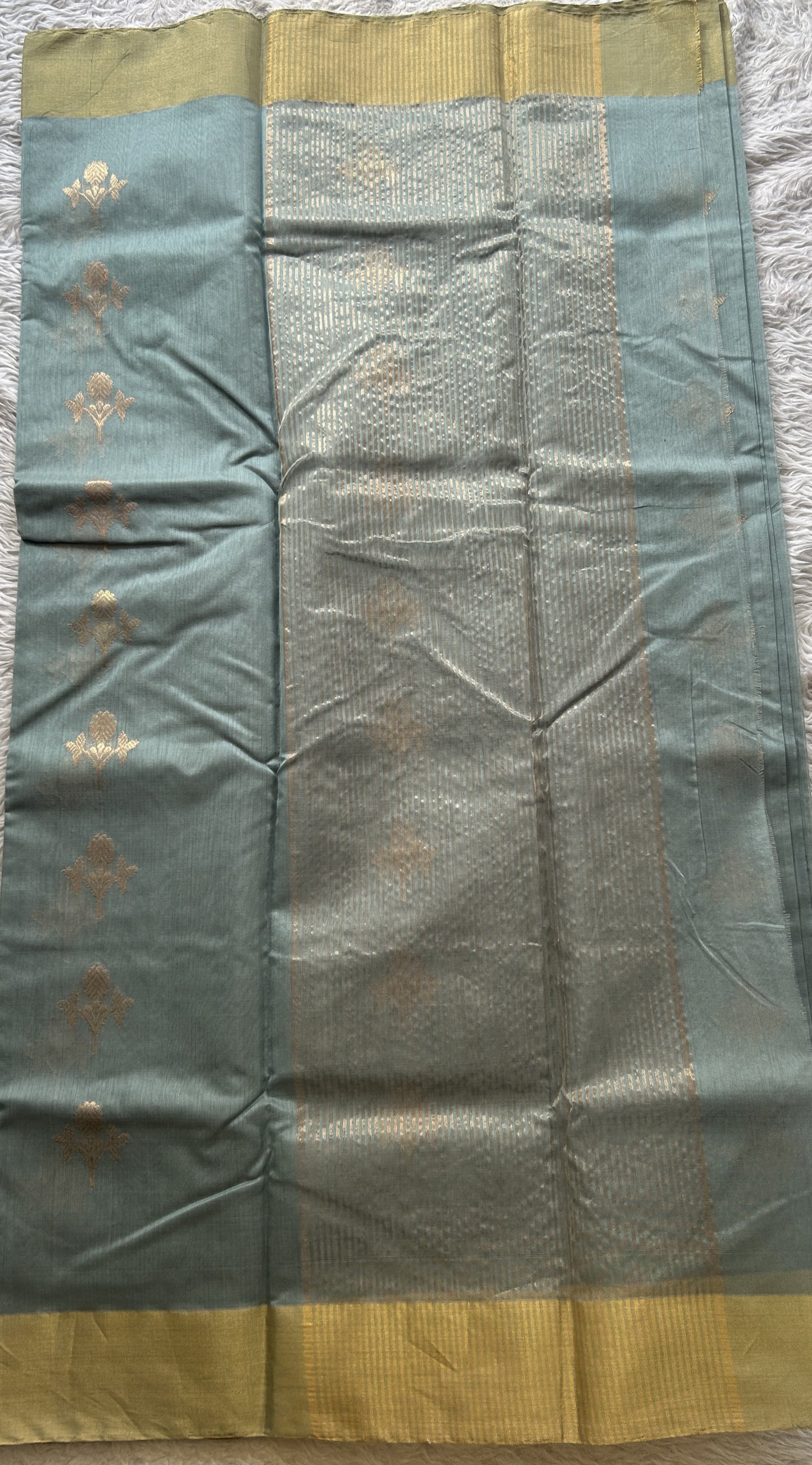 Chanderi Sico Saree Sea Blue Colored Complemented with a Zari Border. - Sampradaya Designer Studio