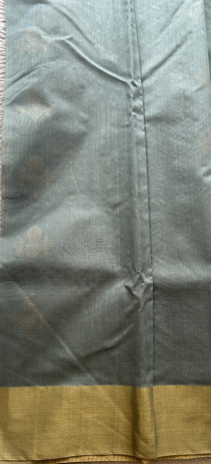 Chanderi Sico Saree Sea Blue Colored Complemented with a Zari Border. - Sampradaya Designer Studio