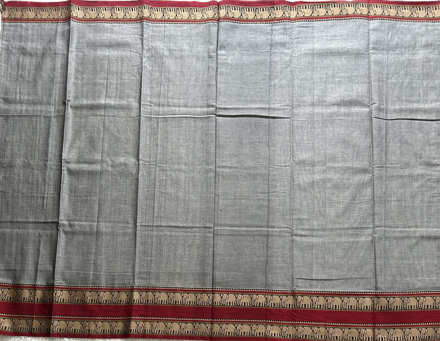 Narayanpet Cotton Saree Fossil Gray Colored Complemented with a Thread Border. - Sampradaya Designer Studio
