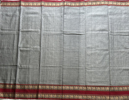Narayanpet Cotton Saree Fossil Gray Colored Complemented with a Thread Border. - Sampradaya Designer Studio