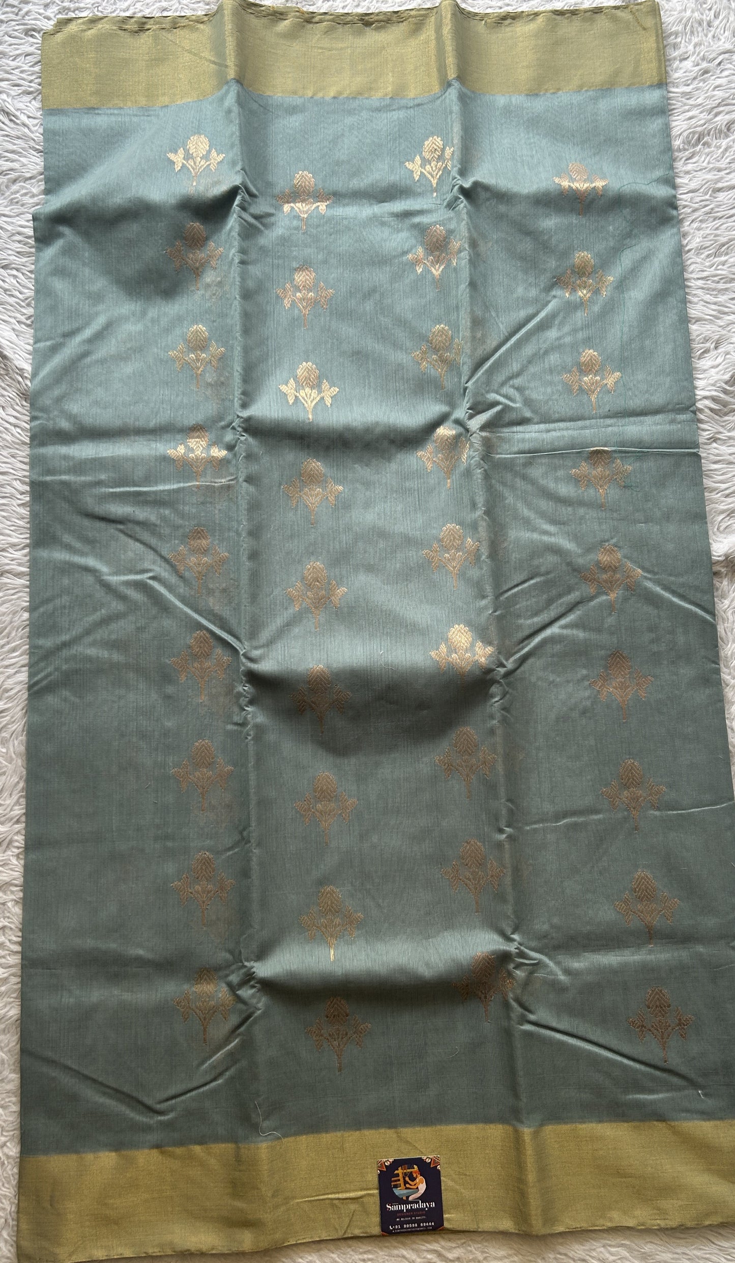 Chanderi Sico Saree Sea Blue Colored Complemented with a Zari Border. - Sampradaya Designer Studio