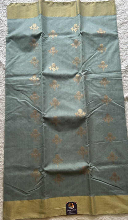 Chanderi Sico Saree Sea Blue Colored Complemented with a Zari Border. - Sampradaya Designer Studio