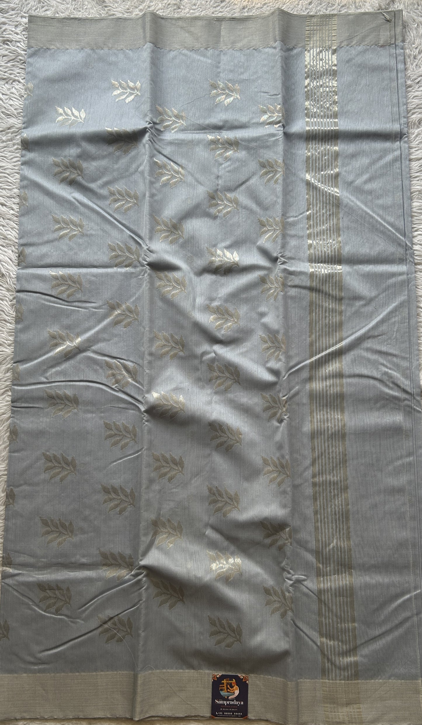 Chanderi Sico Saree Ice Blue Colored Complemented with a Zari Border. - Sampradaya Designer Studio