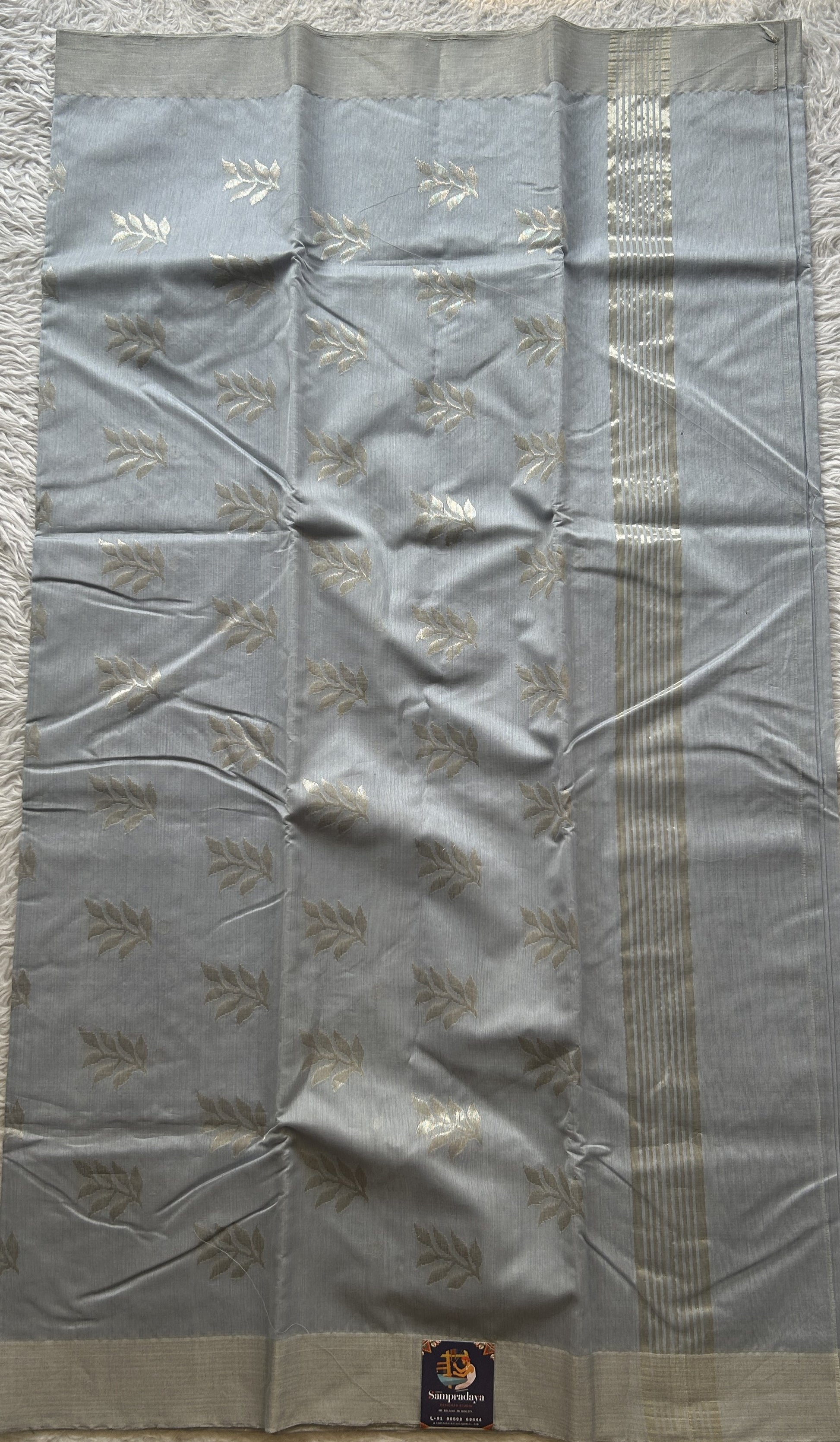 Chanderi Sico Saree Ice Blue Colored Complemented with a Zari Border. - Sampradaya Designer Studio