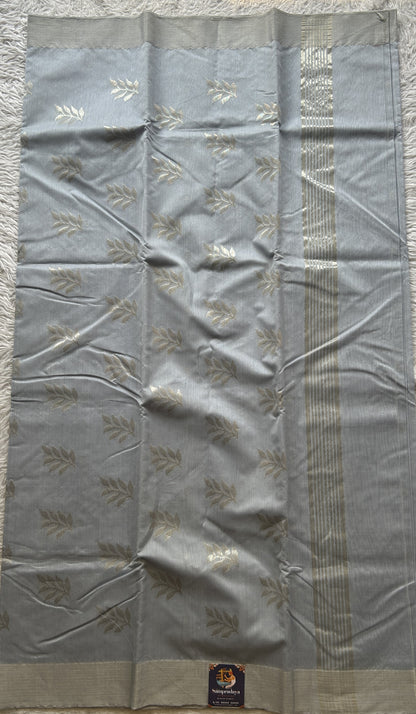 Chanderi Sico Saree Ice Blue Colored Complemented with a Zari Border. - Sampradaya Designer Studio