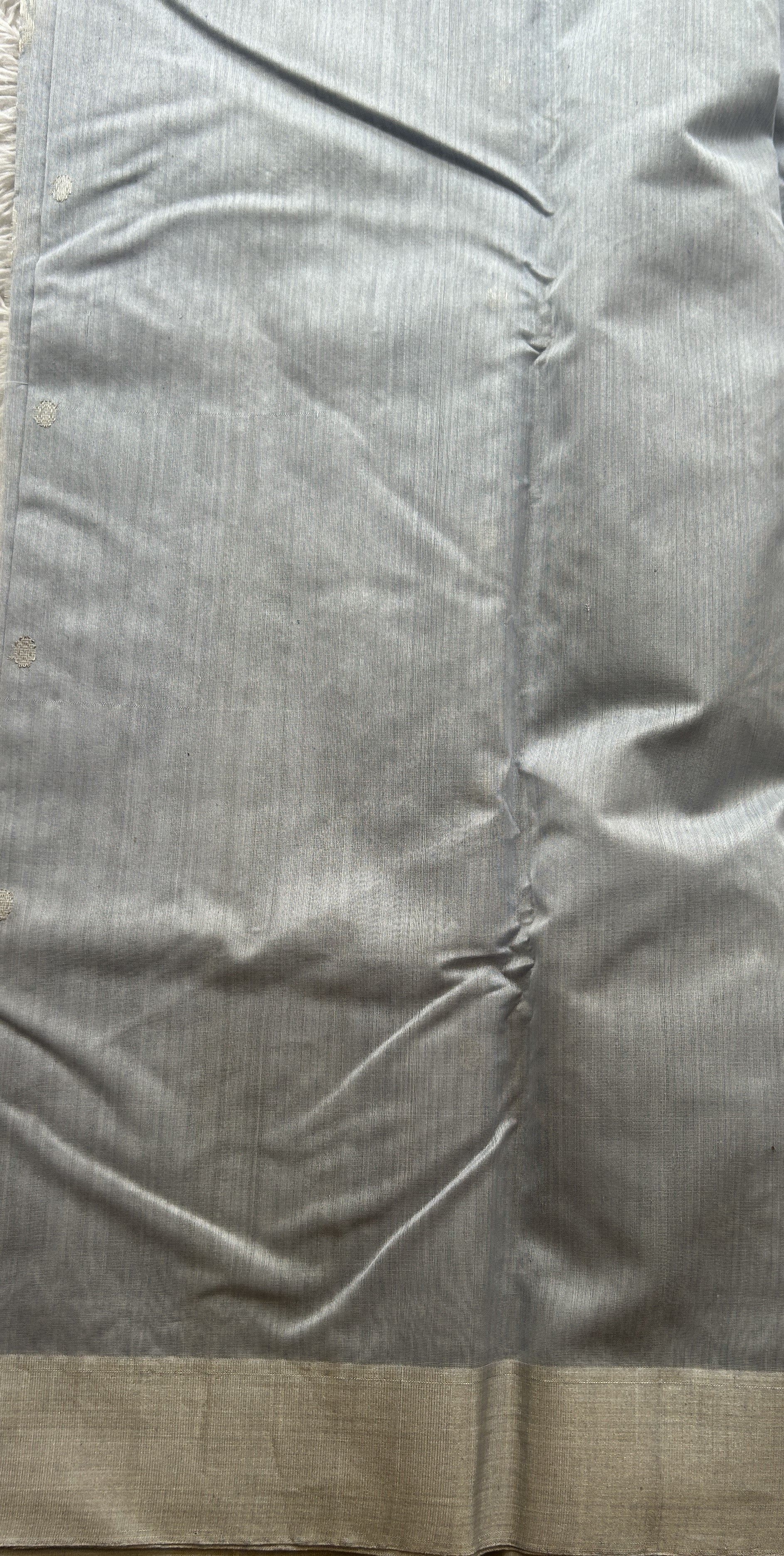 Chanderi Sico Saree Ice Blue Colored Complemented with a Zari Border. - Sampradaya Designer Studio