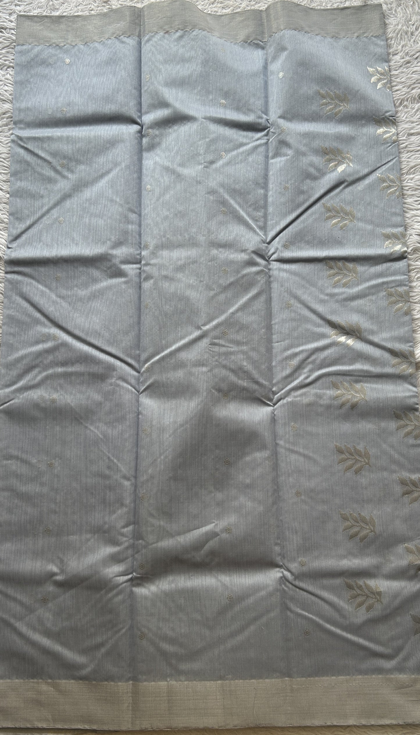 Chanderi Sico Saree Ice Blue Colored Complemented with a Zari Border. - Sampradaya Designer Studio