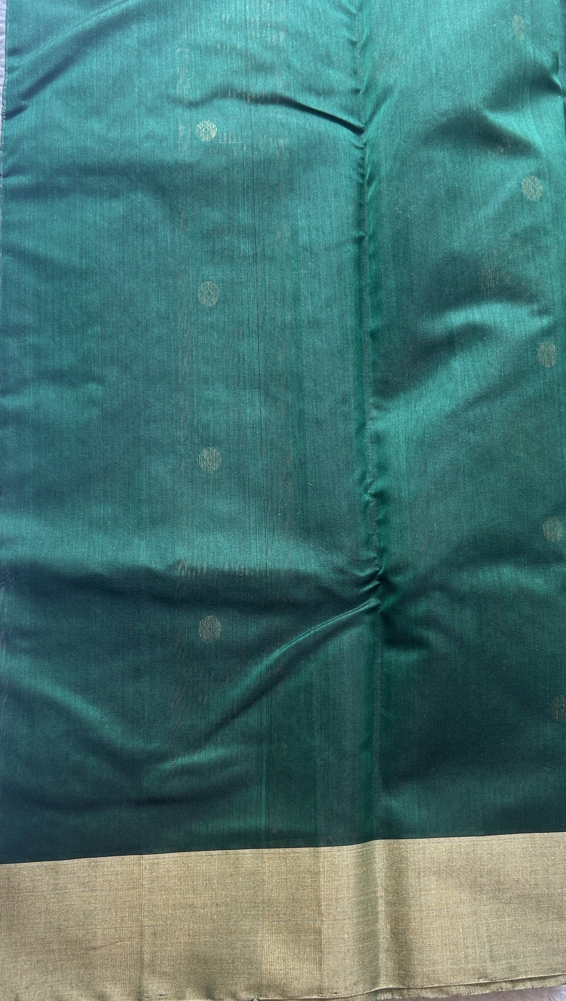 Chanderi Sico Saree Dark Green Colored Complemented with a Zari Border. - Sampradaya Designer Studio