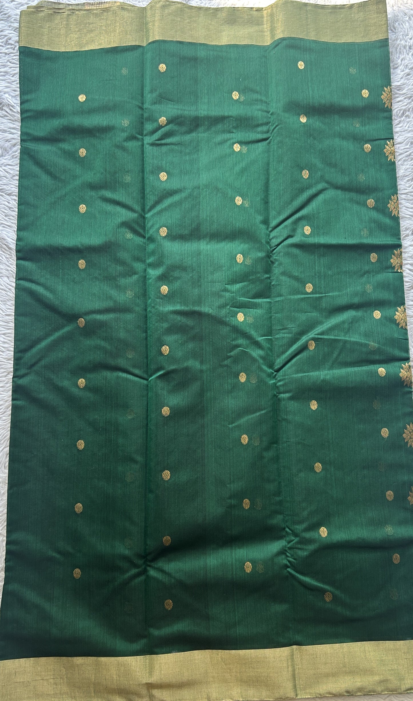 Chanderi Sico Saree Dark Green Colored Complemented with a Zari Border. - Sampradaya Designer Studio
