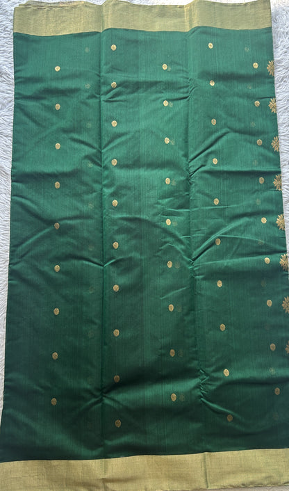 Chanderi Sico Saree Dark Green Colored Complemented with a Zari Border. - Sampradaya Designer Studio