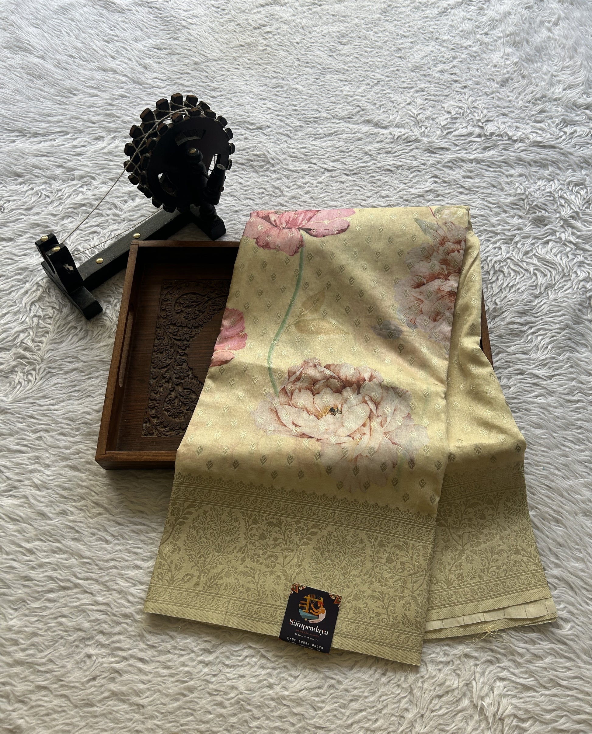 Semi Georgette Saree Very Light Blouse Colored Complemented with a Zari Border. - Sampradaya Designer Studio