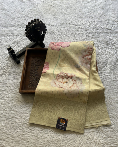 Semi Georgette Saree Very Light Blouse Colored Complemented with a Zari Border. - Sampradaya Designer Studio