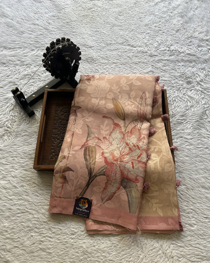 Semi Tussar Tissue Saree Baby Pink Colored complemented with a Borderless. - Sampradaya Designer Studio