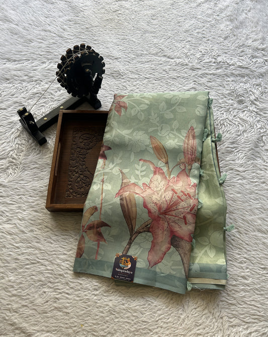 Semi Tussar Tissue Saree Sea Blue Colored complemented with a Borderless. - Sampradaya Designer Studio