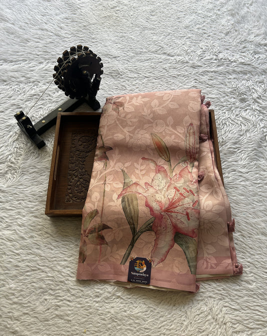 Semi Tussar Tissue Saree Light Pink Colored complemented with a Borderless. - Sampradaya Designer Studio
