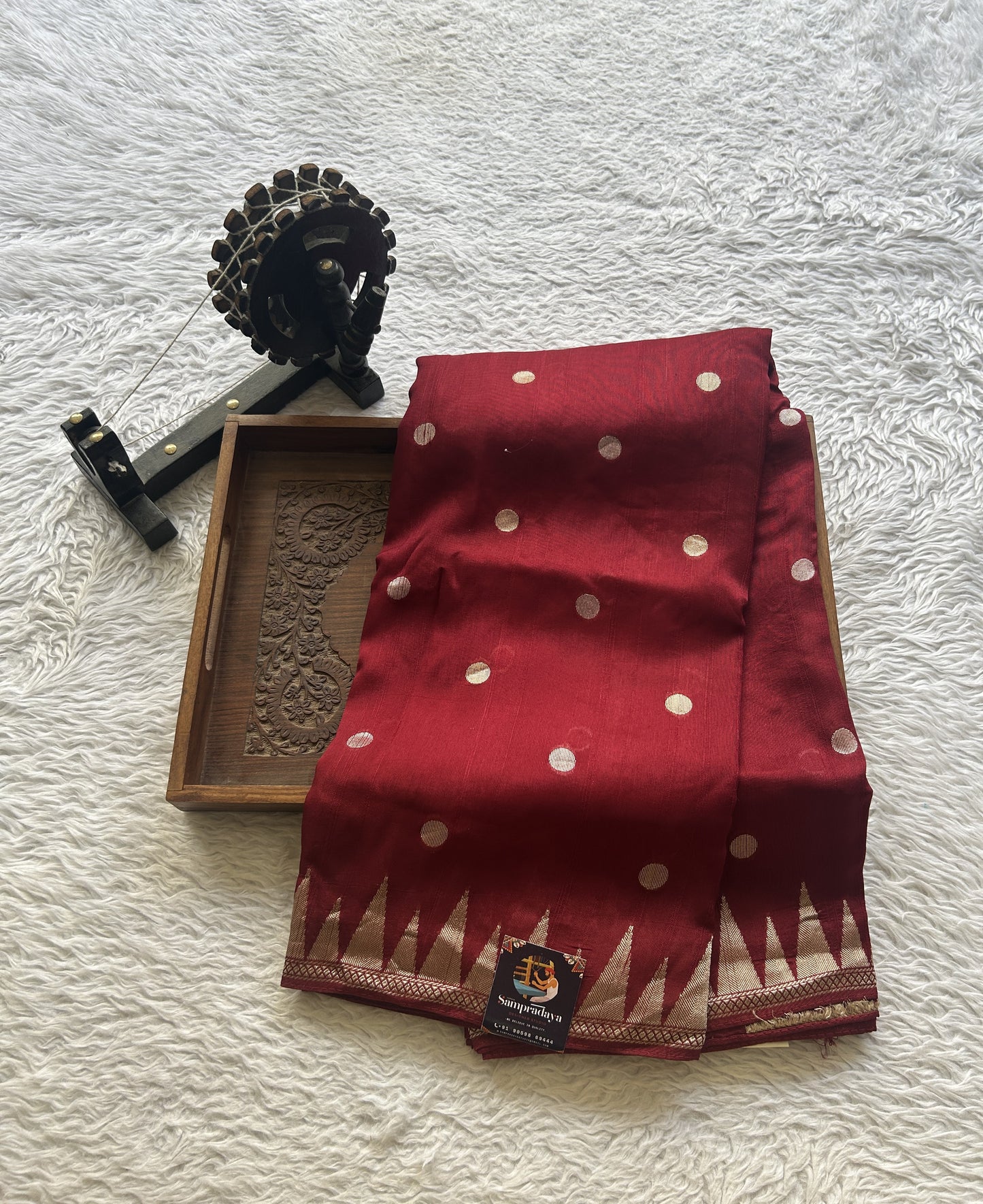 Banarasi Tussar Georgette Saree Maroon Colored Exquisite Zari Border. - Sampradaya Designer Studio