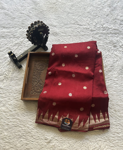 Banarasi Tussar Georgette Saree Maroon Colored Exquisite Zari Border. - Sampradaya Designer Studio