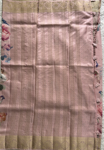 Banarasi Soft Silk Saree Baby Pink Colored Complemented with a Zari Border. - Sampradaya Designer Studio