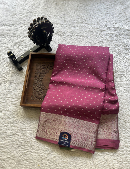 Viscose Georgette Saree Rose Pink Colored Complemented with a Zari Border. - Sampradaya Designer Studio