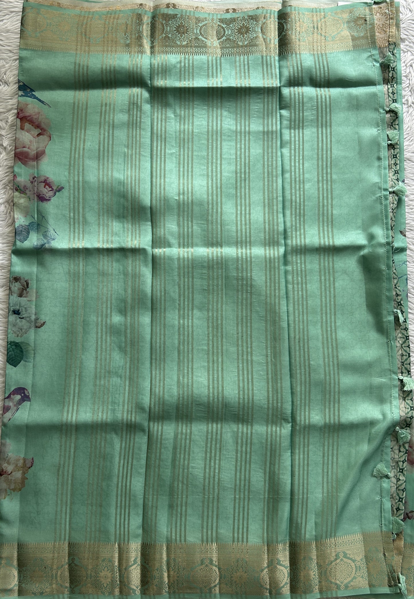 Banarasi Soft Silk Saree Aqua Green Colored Complemented with a Zari Border. - Sampradaya Designer Studio