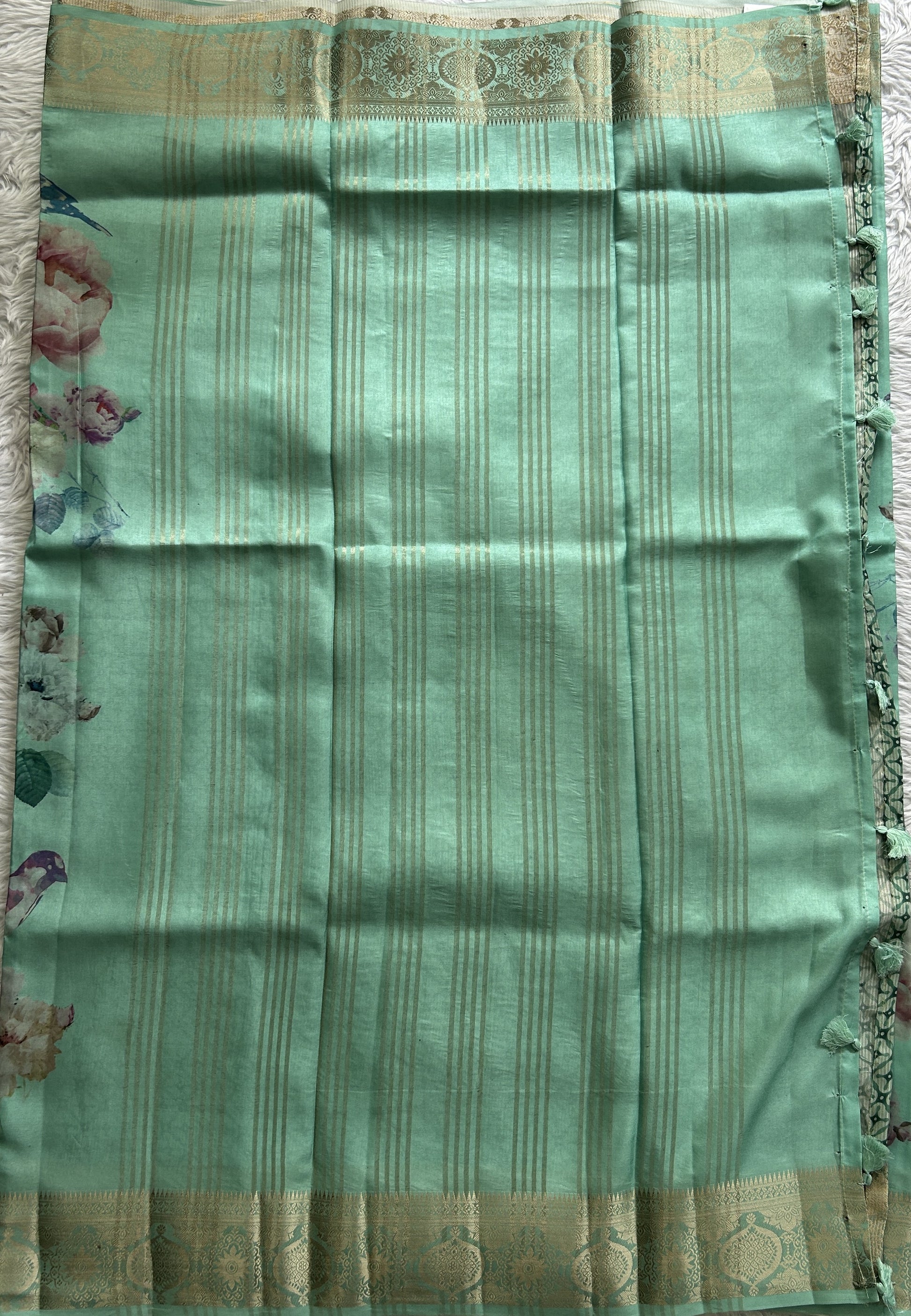 Banarasi Soft Silk Saree Aqua Green Colored Complemented with a Zari Border. - Sampradaya Designer Studio