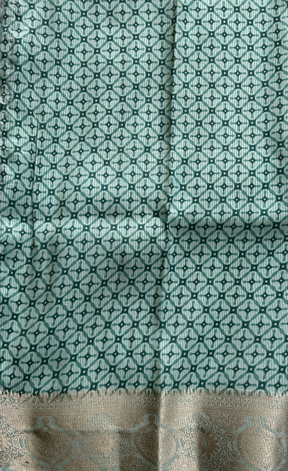 Banarasi Soft Silk Saree Aqua Green Colored Complemented with a Zari Border. - Sampradaya Designer Studio