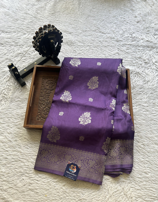 Semi Georgette Saree Lavender Colored Paired with a Zari Border. - Sampradaya Designer Studio